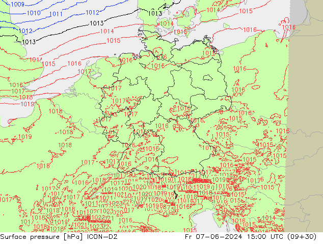 приземное давление ICON-D2 пт 07.06.2024 15 UTC