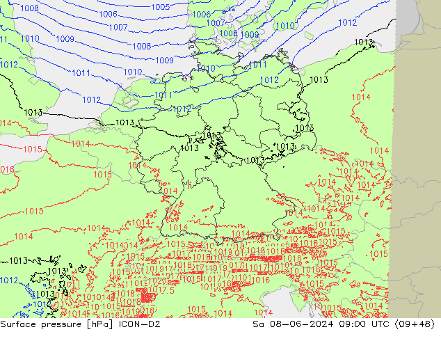 Surface pressure ICON-D2 Sa 08.06.2024 09 UTC