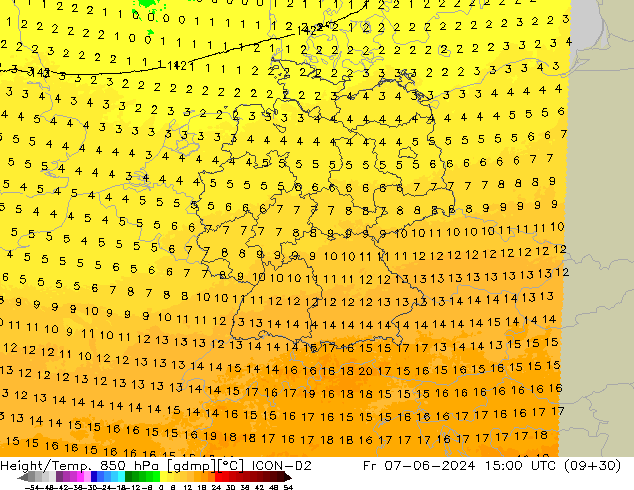 Yükseklik/Sıc. 850 hPa ICON-D2 Cu 07.06.2024 15 UTC