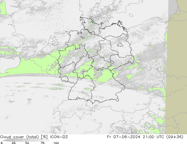 zachmurzenie (suma) ICON-D2 pt. 07.06.2024 21 UTC