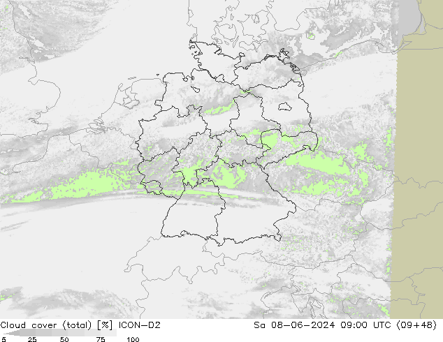 Bulutlar (toplam) ICON-D2 Cts 08.06.2024 09 UTC