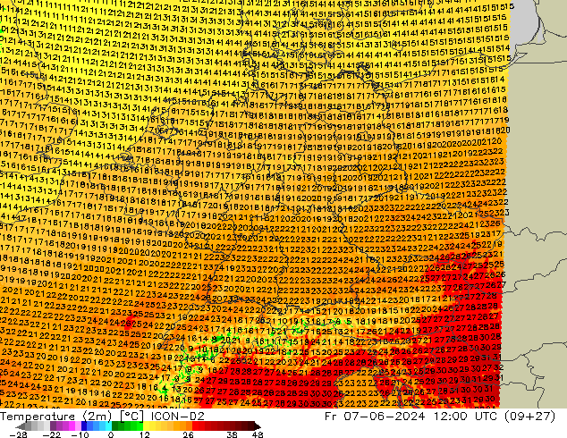 Temperature (2m) ICON-D2 Fr 07.06.2024 12 UTC