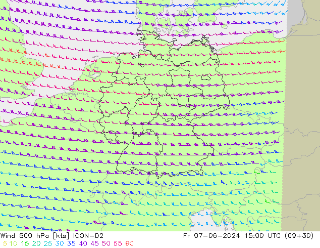 Rüzgar 500 hPa ICON-D2 Cu 07.06.2024 15 UTC