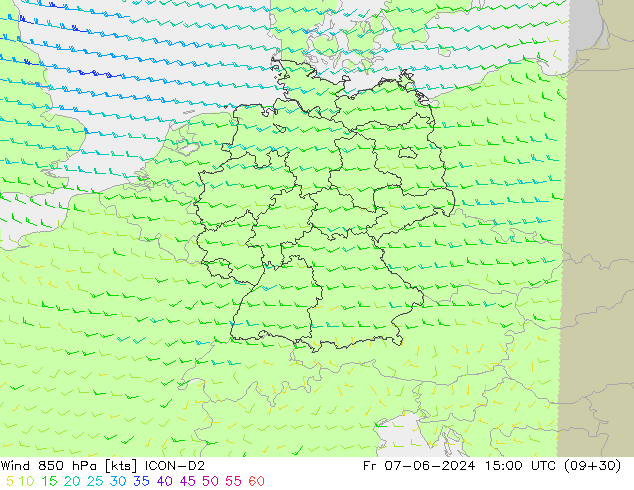 Wind 850 hPa ICON-D2 vr 07.06.2024 15 UTC