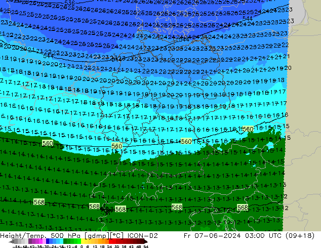 Height/Temp. 500 hPa ICON-D2 Fr 07.06.2024 03 UTC