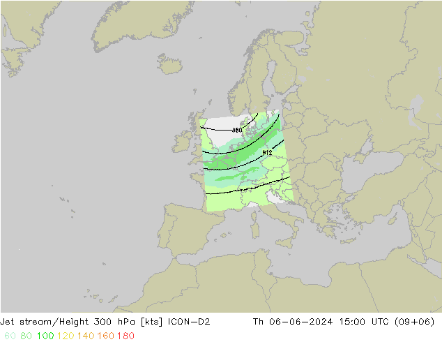 Corriente en chorro ICON-D2 jue 06.06.2024 15 UTC