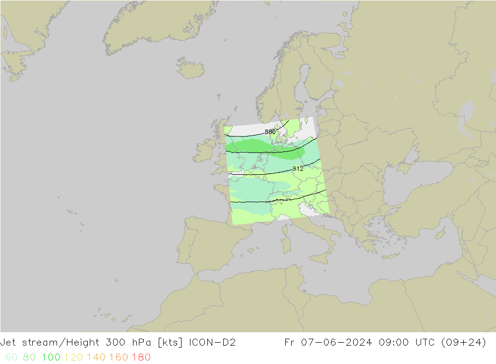 Jet stream/Height 300 hPa ICON-D2 Fr 07.06.2024 09 UTC