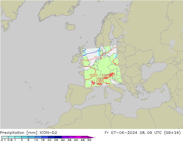 Précipitation ICON-D2 ven 07.06.2024 09 UTC