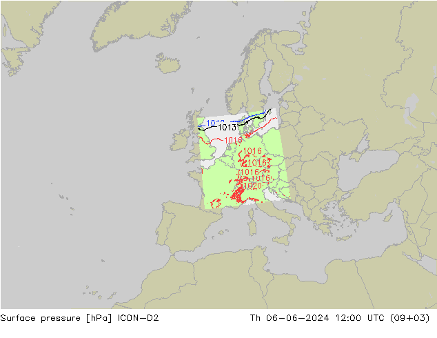 Luchtdruk (Grond) ICON-D2 do 06.06.2024 12 UTC