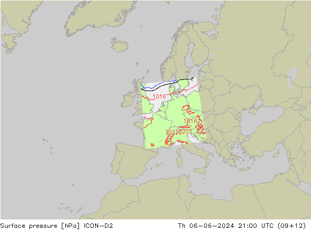 Luchtdruk (Grond) ICON-D2 do 06.06.2024 21 UTC