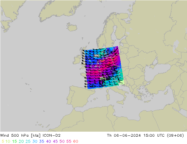 Wind 500 hPa ICON-D2 Th 06.06.2024 15 UTC