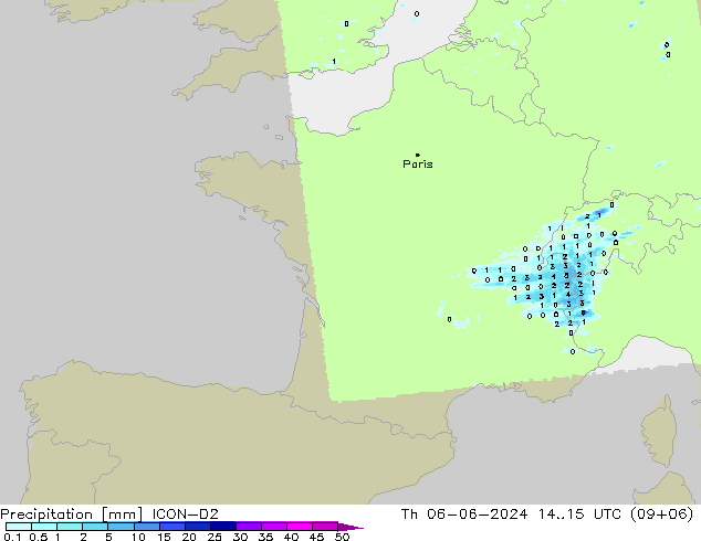 Precipitazione ICON-D2 gio 06.06.2024 15 UTC