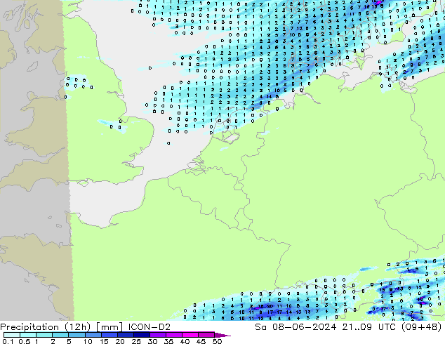 Yağış (12h) ICON-D2 Cts 08.06.2024 09 UTC