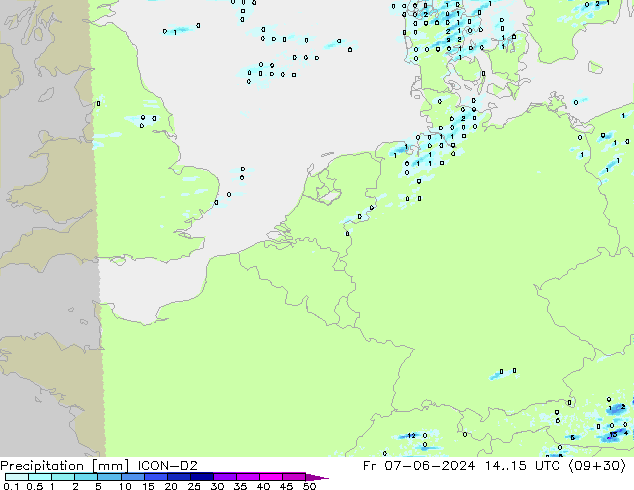 Précipitation ICON-D2 ven 07.06.2024 15 UTC