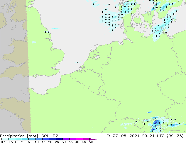 Niederschlag ICON-D2 Fr 07.06.2024 21 UTC