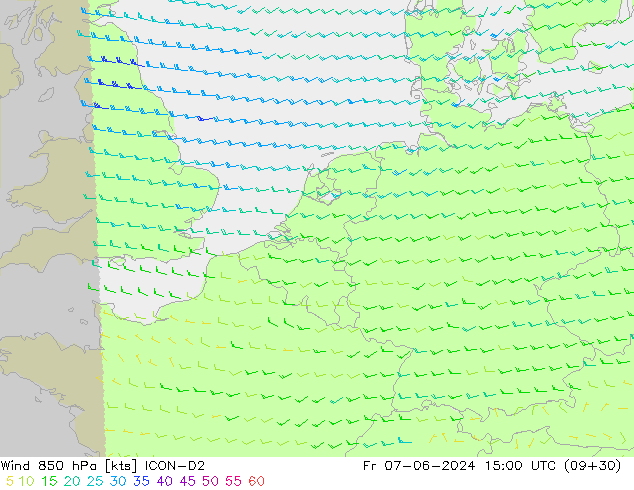 Wind 850 hPa ICON-D2 vr 07.06.2024 15 UTC