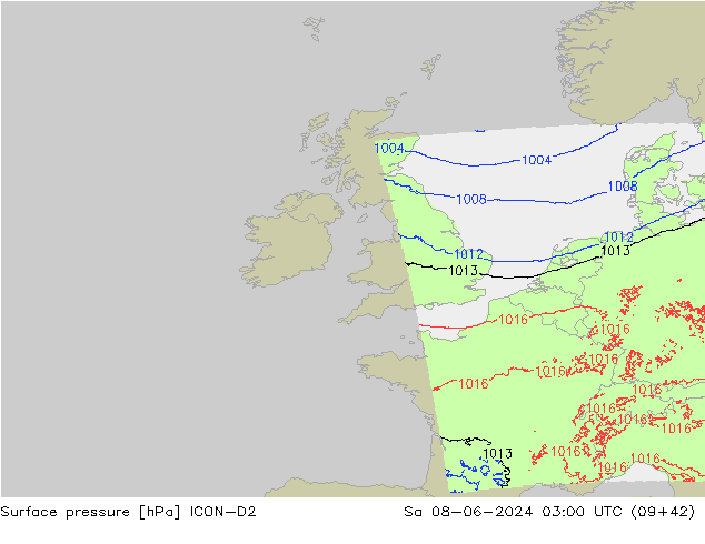 Luchtdruk (Grond) ICON-D2 za 08.06.2024 03 UTC