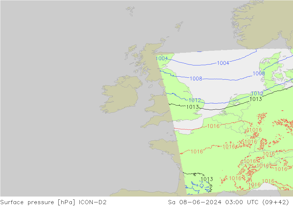 Luchtdruk (Grond) ICON-D2 za 08.06.2024 03 UTC