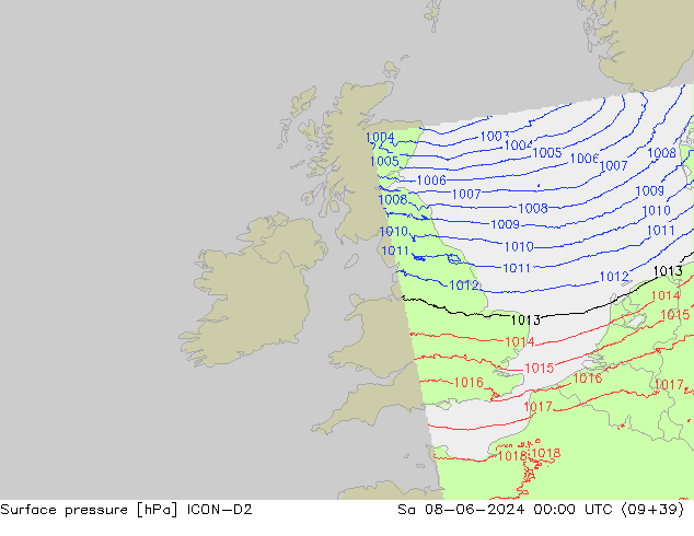 pression de l'air ICON-D2 sam 08.06.2024 00 UTC