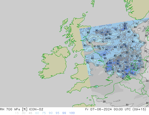 RH 700 hPa ICON-D2 Fr 07.06.2024 00 UTC