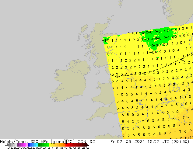 Yükseklik/Sıc. 850 hPa ICON-D2 Cu 07.06.2024 15 UTC