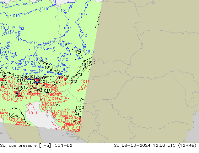 Surface pressure ICON-D2 Sa 08.06.2024 12 UTC