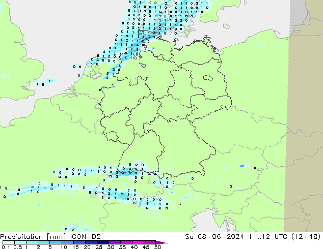 Niederschlag ICON-D2 Sa 08.06.2024 12 UTC