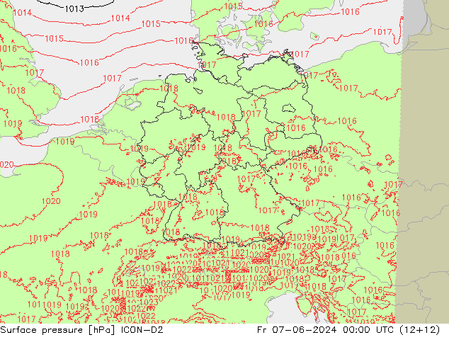 Surface pressure ICON-D2 Fr 07.06.2024 00 UTC
