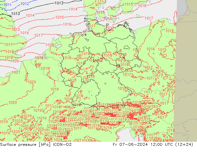 地面气压 ICON-D2 星期五 07.06.2024 12 UTC