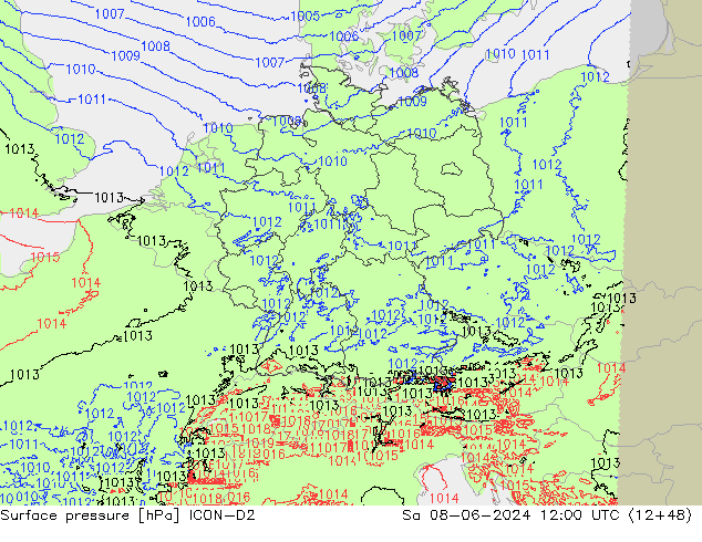 Atmosférický tlak ICON-D2 So 08.06.2024 12 UTC