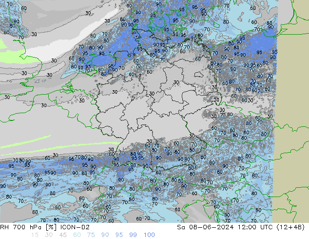 RH 700 гПа ICON-D2 сб 08.06.2024 12 UTC