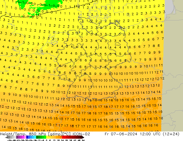 Height/Temp. 850 hPa ICON-D2 Sex 07.06.2024 12 UTC