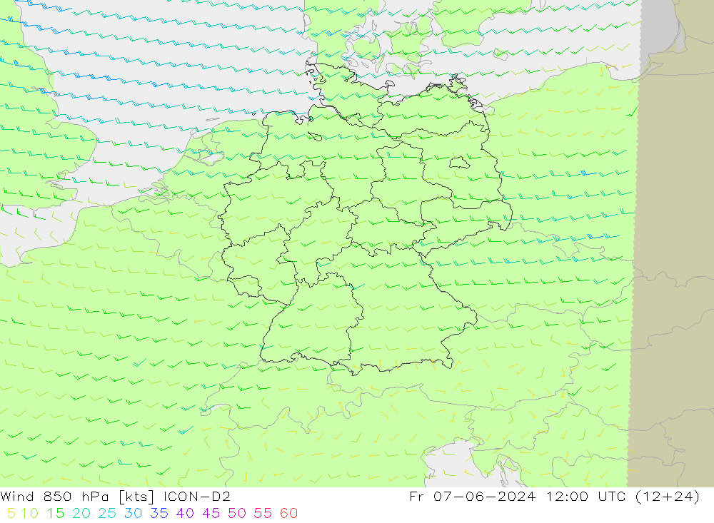 Wind 850 hPa ICON-D2 vr 07.06.2024 12 UTC