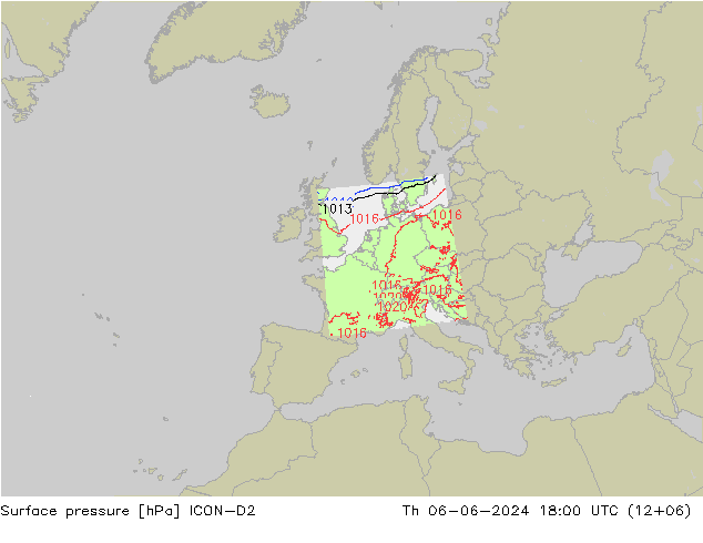 地面气压 ICON-D2 星期四 06.06.2024 18 UTC