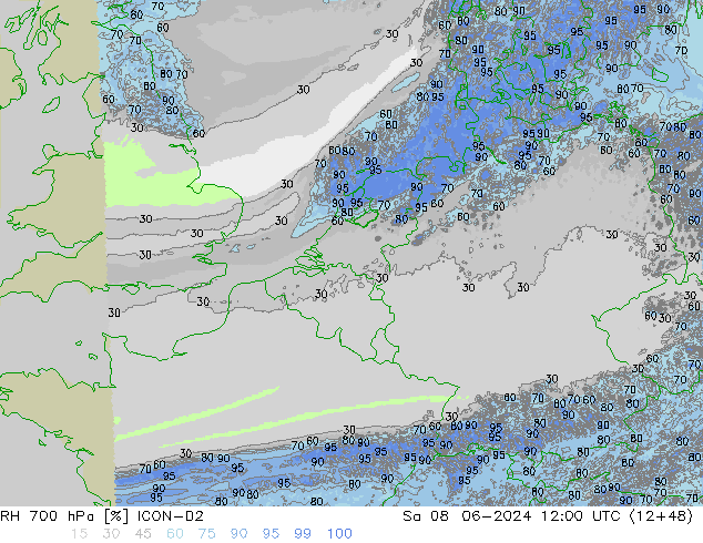 Humedad rel. 700hPa ICON-D2 sáb 08.06.2024 12 UTC