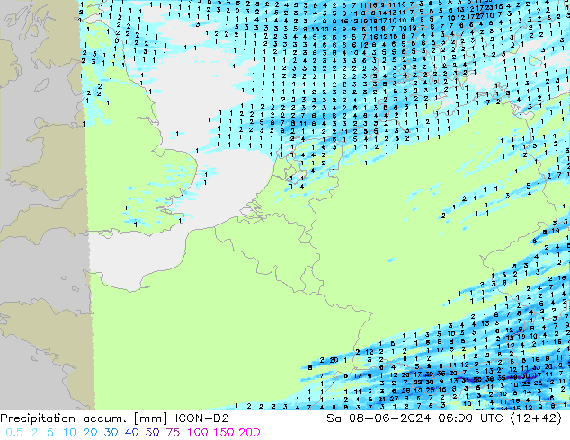 Precipitation accum. ICON-D2 so. 08.06.2024 06 UTC