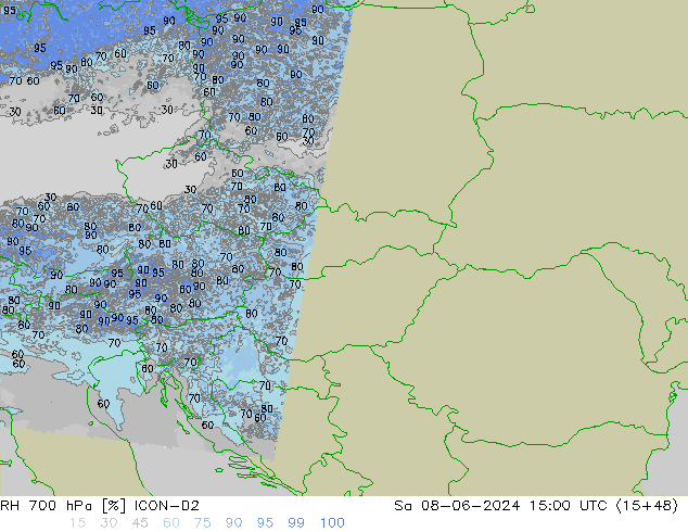 RH 700 hPa ICON-D2 Sa 08.06.2024 15 UTC