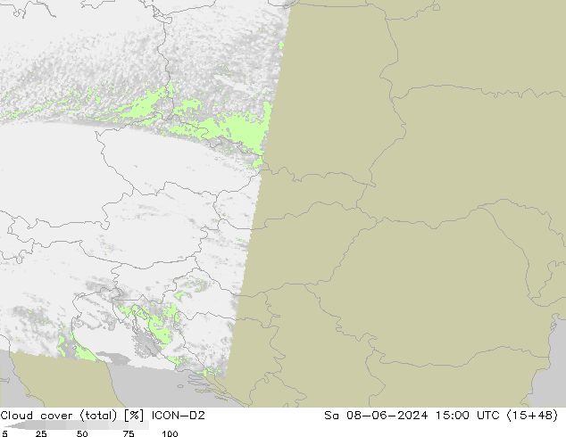 Cloud cover (total) ICON-D2 So 08.06.2024 15 UTC