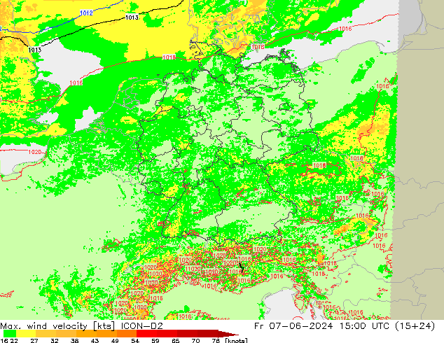 Max. wind velocity ICON-D2 ven 07.06.2024 15 UTC