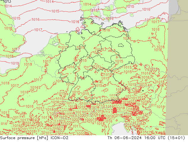 地面气压 ICON-D2 星期四 06.06.2024 16 UTC
