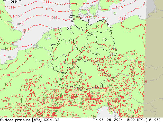 地面气压 ICON-D2 星期四 06.06.2024 18 UTC