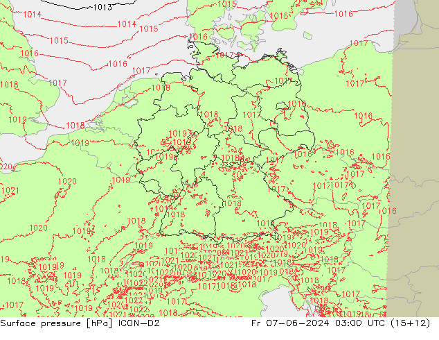 pressão do solo ICON-D2 Sex 07.06.2024 03 UTC