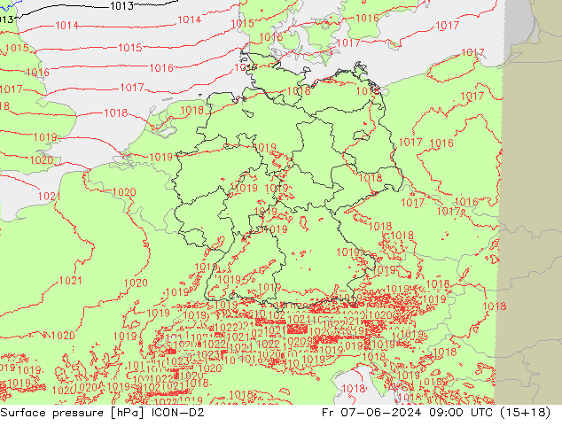 Surface pressure ICON-D2 Fr 07.06.2024 09 UTC