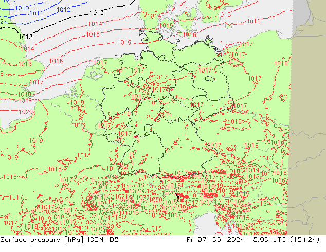 pression de l'air ICON-D2 ven 07.06.2024 15 UTC