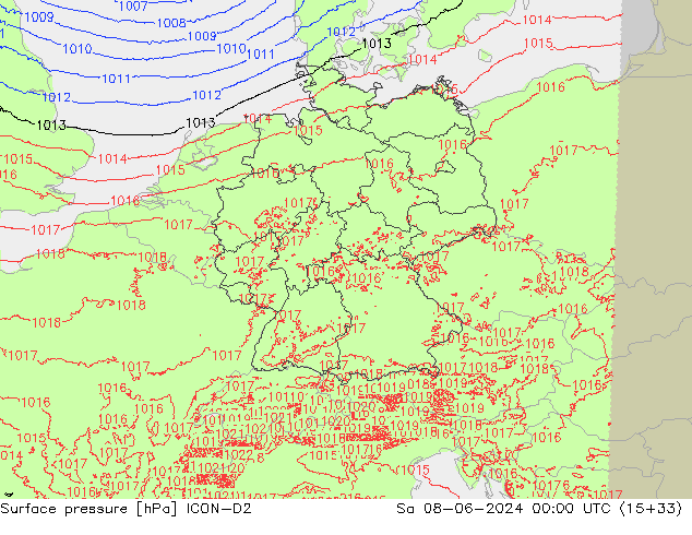 Bodendruck ICON-D2 Sa 08.06.2024 00 UTC