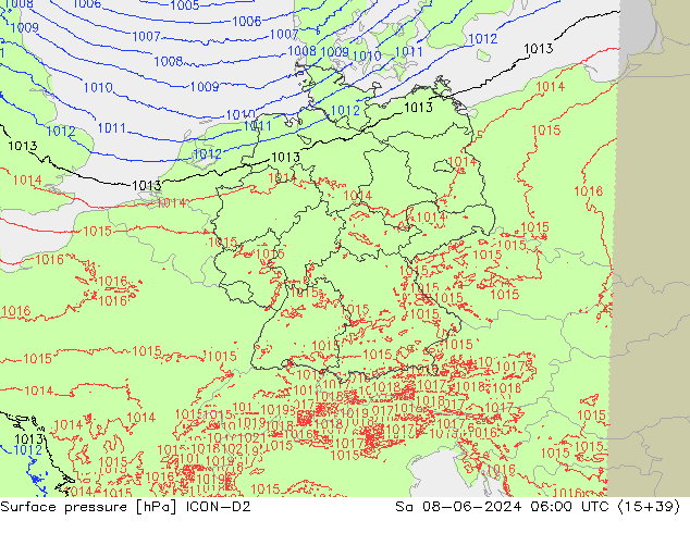 Yer basıncı ICON-D2 Cts 08.06.2024 06 UTC