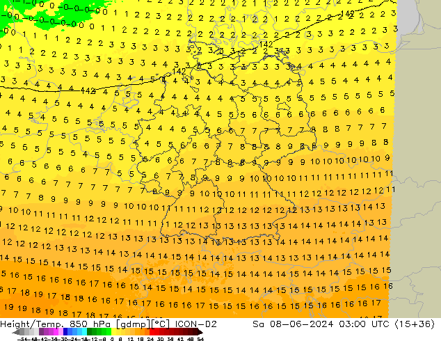 Height/Temp. 850 hPa ICON-D2  08.06.2024 03 UTC