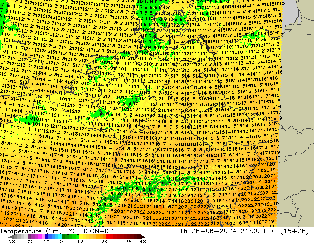 Sıcaklık Haritası (2m) ICON-D2 Per 06.06.2024 21 UTC