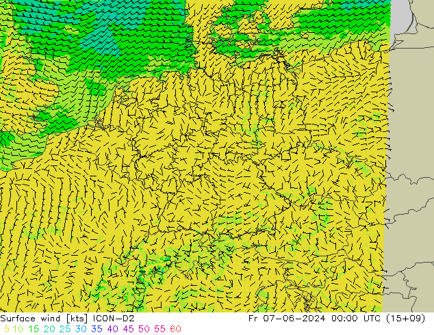 Surface wind ICON-D2 Fr 07.06.2024 00 UTC