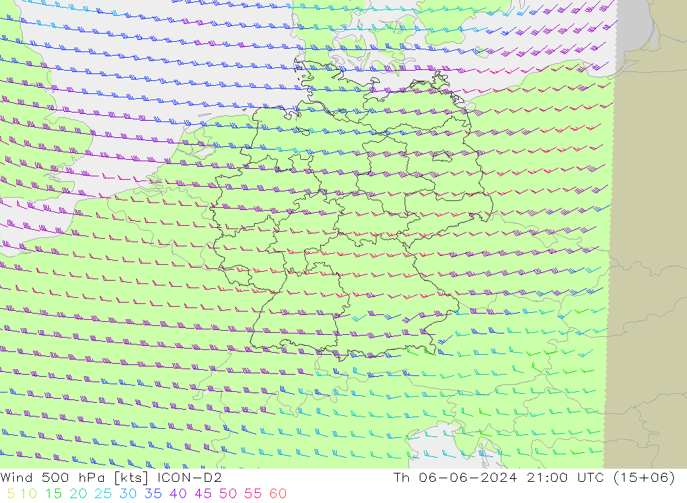 Wind 500 hPa ICON-D2 Do 06.06.2024 21 UTC